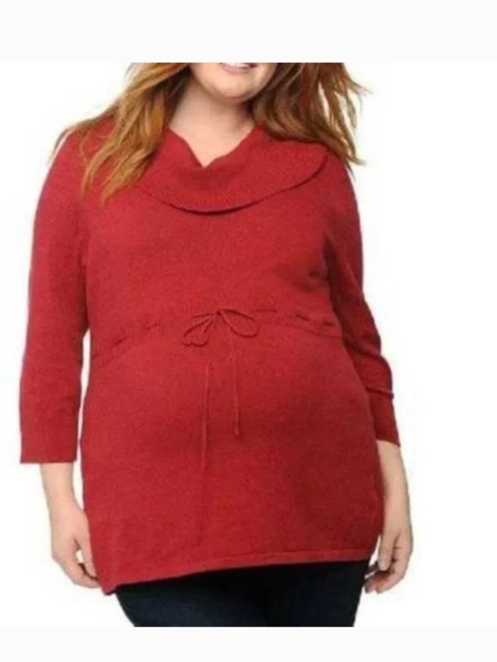 Oh Baby Motherhood Maternity Sweater 1X Plus Red 3/4 Sleeve Ribbed Cowlneck
